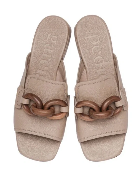 Pedro Garcia Enna Taupe Leather Slide Mules with Wooden Chain size 37.5 - Picture 11 of 11